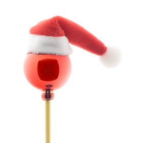 Kerstbal Santa's hoed 3cm op 10cm stok rood