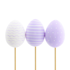 Egg April 6cm on 50cm stick lilac assorted x3