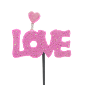 Heart Love 3.5x1.8in on 20in stick hot pink