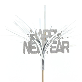Happy New Year 7cm on 50cm stick silver