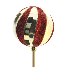 Christmas ball Twist with glitter 6cm on 50cm stick red