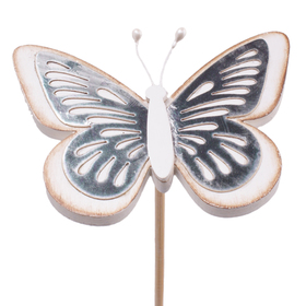 Butterfly Tess 9cm on 50cm stick FSC* white