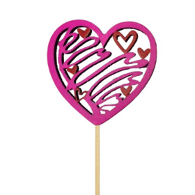 Captured Hearts 8cm on 50cm stick hot pink/red