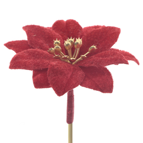 Flower Poinsettia 10cm on 50cm stick red