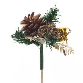 Kersttoef Gifts & Roses 8cm op 50cm stok goud