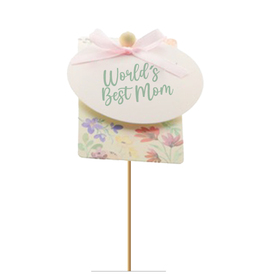 WORLD'S Best Mom tarjeta 3.5in on 20in stick