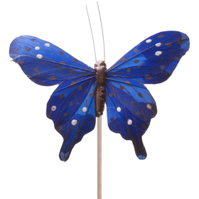 Vlinder Tropicana 8cm op 50cm stok blauw