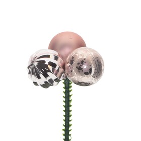 Kerstballen Trio 3cm op 10cm stok oudroze