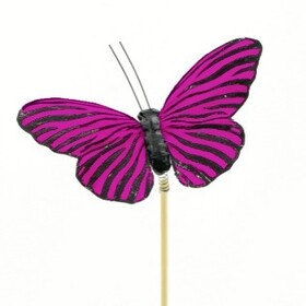 Vlinder Zeborra 10cm op 50cm stok roze