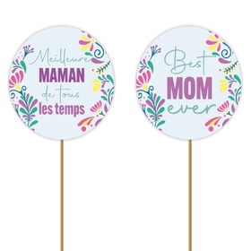 Best Mom Ever 8cm on 50cm stick blue (French/English)