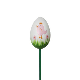 Egg with Birdie 4x6cm on 50cm stick pink