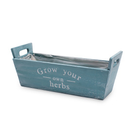 Wooden planter Herbs 29.5x11 H8.5cm turquoise/white washed