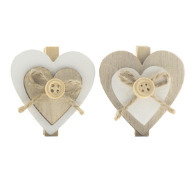 Clip Double Heart 4cm natural/weiß gemischt x6 FSC*