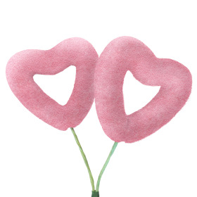 Herz Flocked Love 2x4,5cm auf 50cm Stick roze
