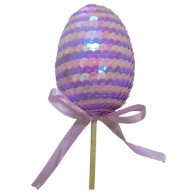 Paillette Egg 2.75in on 20in stick purple/pink
