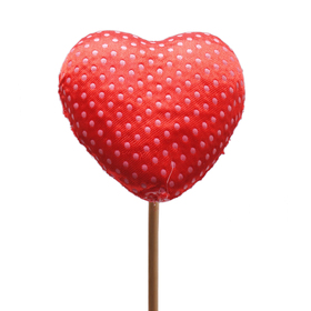 Heart Satin Love 7cm on 50cm stick red