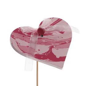 Heart Marbled Love 8cm on 50cm stick FSC* pink