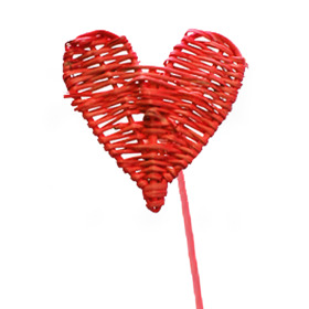 Rattan/Lata Heart 8cm on 50cm stick red