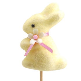 Bunny With Bow 2.75in on 20in stick yellow