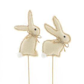 Bunnies April & May 12cm on 50cm stick assorted x2 natural