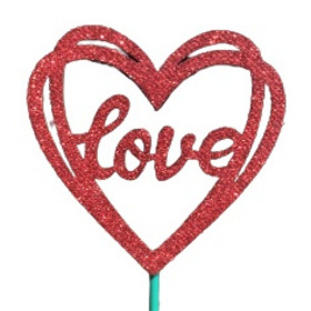 Love Heart 8x8cm on 50cm stick red