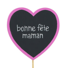 Hart Bonne Fête Maman 6cm op 10cm stok FSC Mix fuchsia