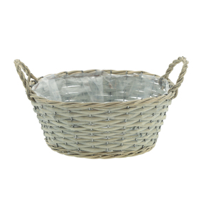 Split willow basket with ears Ø29xH12cm white wash