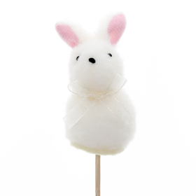 Lapin Fuzzy Bunny 8cm sur pique 50cm blanc