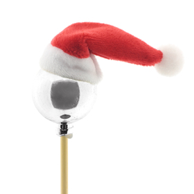 Kerstbal Santa's hoed 3cm op 10cm stok zilver