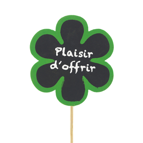 Wooden Flower Plaisir d'offrir 8cm on 50cm stick green