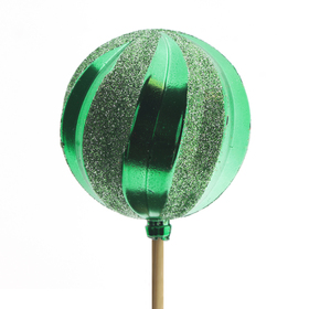 Christmas ball Twist with glitter 6cm on 50cm stick green