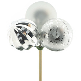 Christmas Balls Trio Mixed 4cm on 50cm stick silver