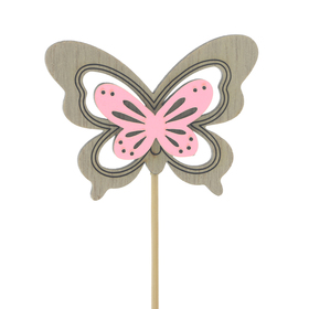 Butterfly Elise 4.5x6cm on 10cm stick FSC* pink