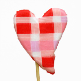 Fabric Heart Squares 6cm on 15cm stick red/pink