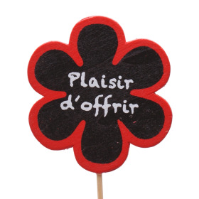 Wooden Flower Plaisir d'offrir 8cm on 50cm stick red