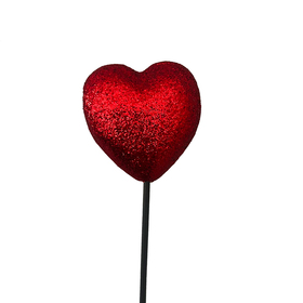 Pick Heart Glitter 2.75in no bow on 20in stick red