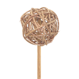 Rattan Ball with glitter 5cm on 50cm stick gold