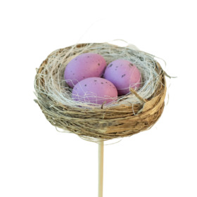 Nest with eggs 7cm on 50cm stick lilac