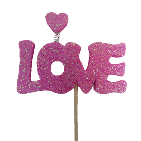 Heart Love 3.5x1.8in on 13.5in stick hot pink