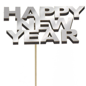 Happy New Year 12x6cm on 50cm stick FSC* silver