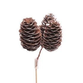 4201157 Spruce cones x3 on 50cm stick white