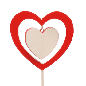 Wooden Heart In Heart 9cm on 50cm stick FSC*red