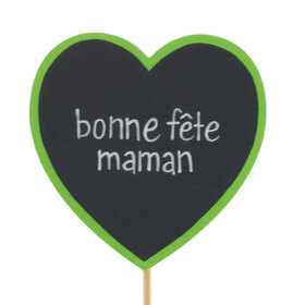 Hart Bonne Fête Maman 6cm op 10cm stok FSC Mix groen