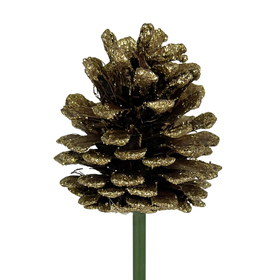 Christmas Pinecone Glitter 6-8cm on 50cm stick gold