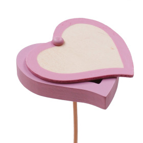 Wooden Heart Send Love 7cm on 50cm pick pink