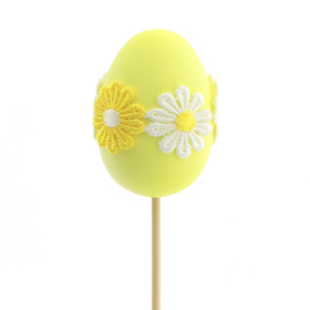 Egg Floral Easter 6cm on 50cm stick yellow