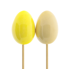 Egg Eieiei 6cm on 50cm stick yellow/cream assorted x2