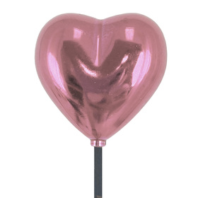 Heart Shiny 2.8in on 20in stick light pink
