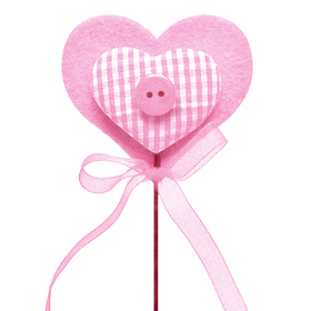 Heart Button 6cm on 10cm stick pink