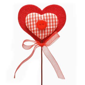 Heart Button 6cm on 10cm stick red